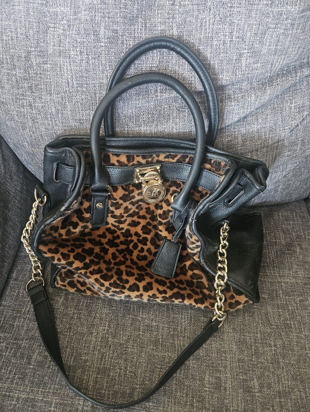 Michael Kors Hamilton Traveler Satchel Bag In Leopard Calf Hair